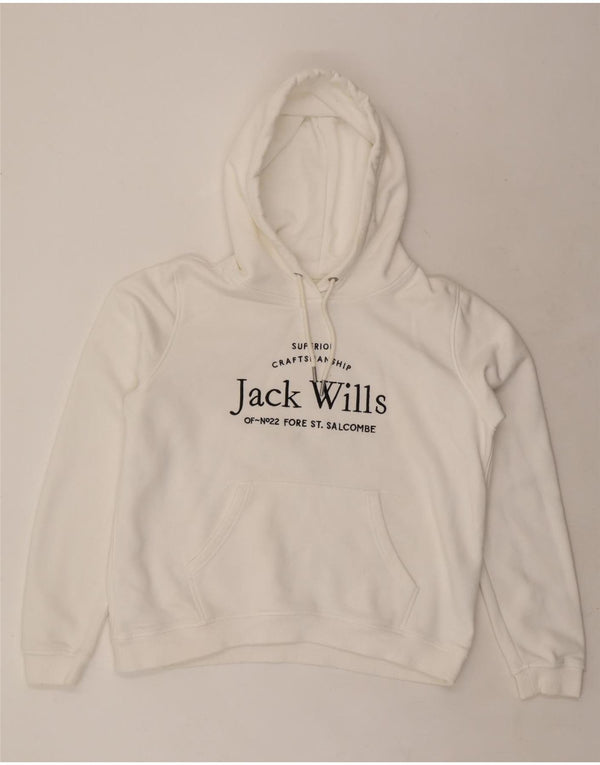 JACK WILLS Damski sweter oversize z kapturem i grafiką, UK 16, duży, biały, bawełniany