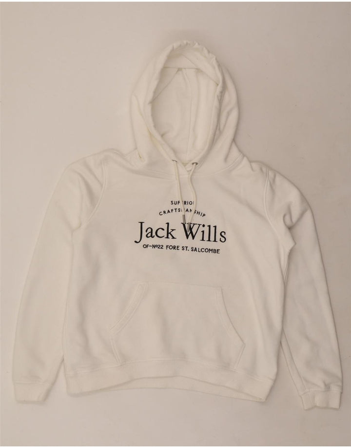 JACK WILLS Damski sweter oversize z kapturem i grafiką, UK 16, duży, biały, bawełniany