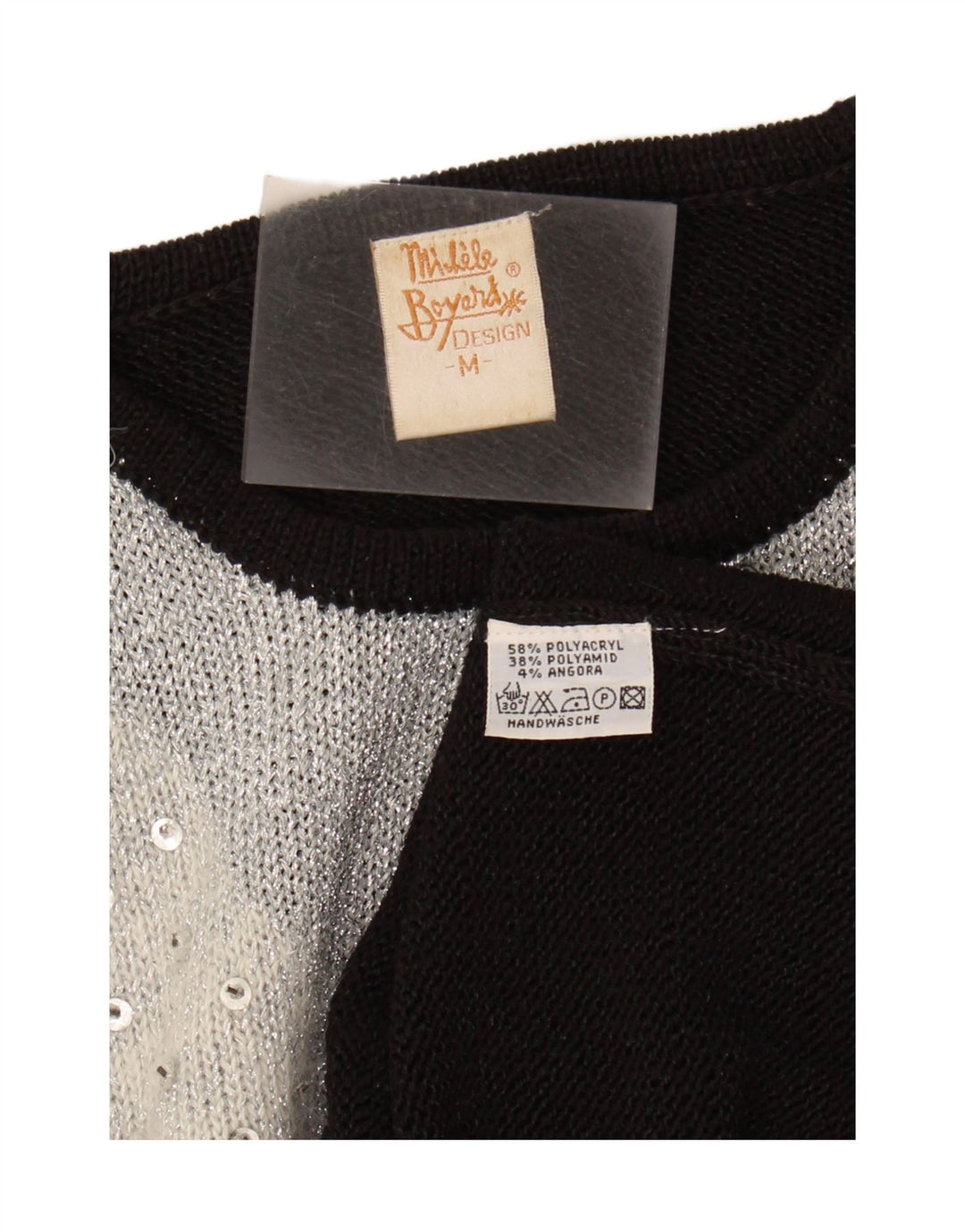 MICHELE BOYARD Mens Crew Neck Jumper Sweater Medium Black Argyle/Diamond Vintage Michele Boyard and Second-Hand Michele Boyard from Messina Hembry 