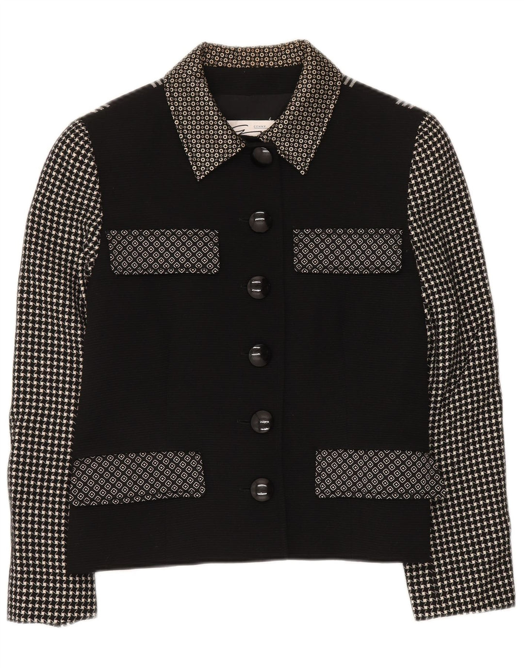 Damska marynarka GENNY zapinana na 6 guzików UK 14, średni czarny patchwork