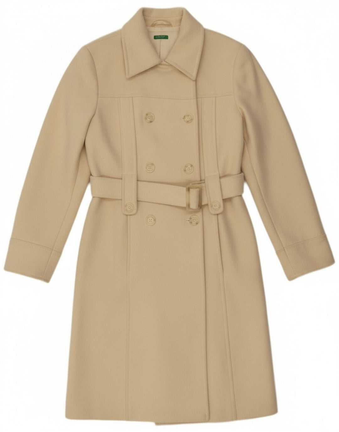 Damski płaszcz dwurzędowy Benetton IT 44 Średni złamanej białej wełny