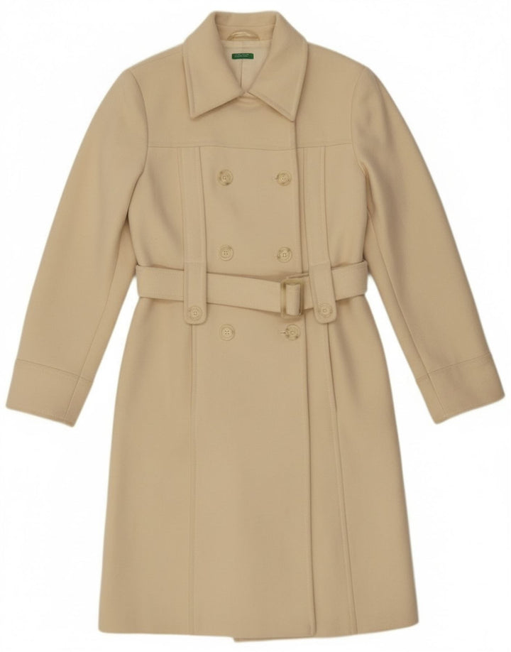 Damski płaszcz dwurzędowy Benetton IT 44 Średni złamanej białej wełny