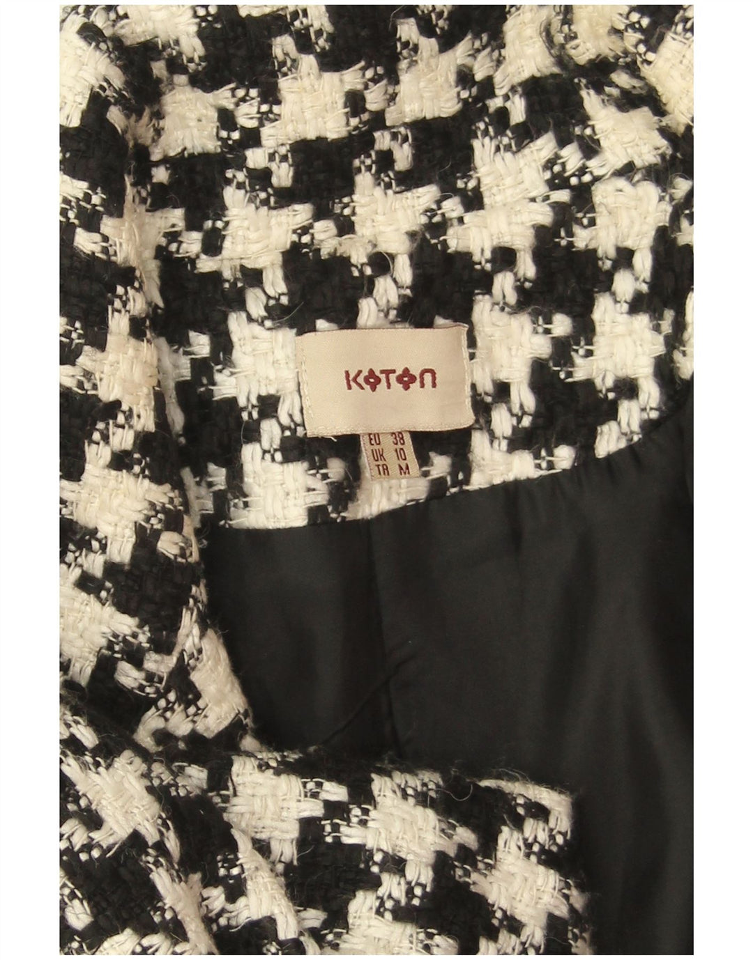 Koton Damski płaszcz oversize UK 10 Small, czarny, wełniany w pepitkę