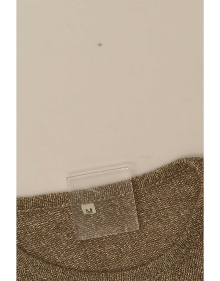 Damski sweter w stylu vintage z graficznym wycięciem pod szyją, UK 12, średni khaki