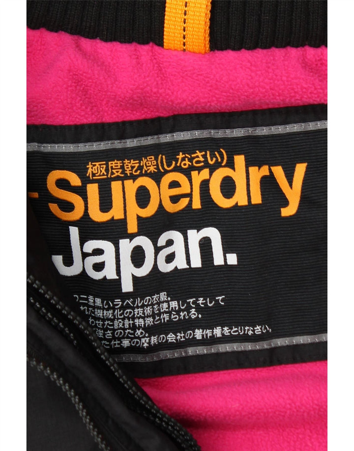 Damska kurtka wiatrówka z kapturem Superdry UK 14, duża, czarna nylonowa