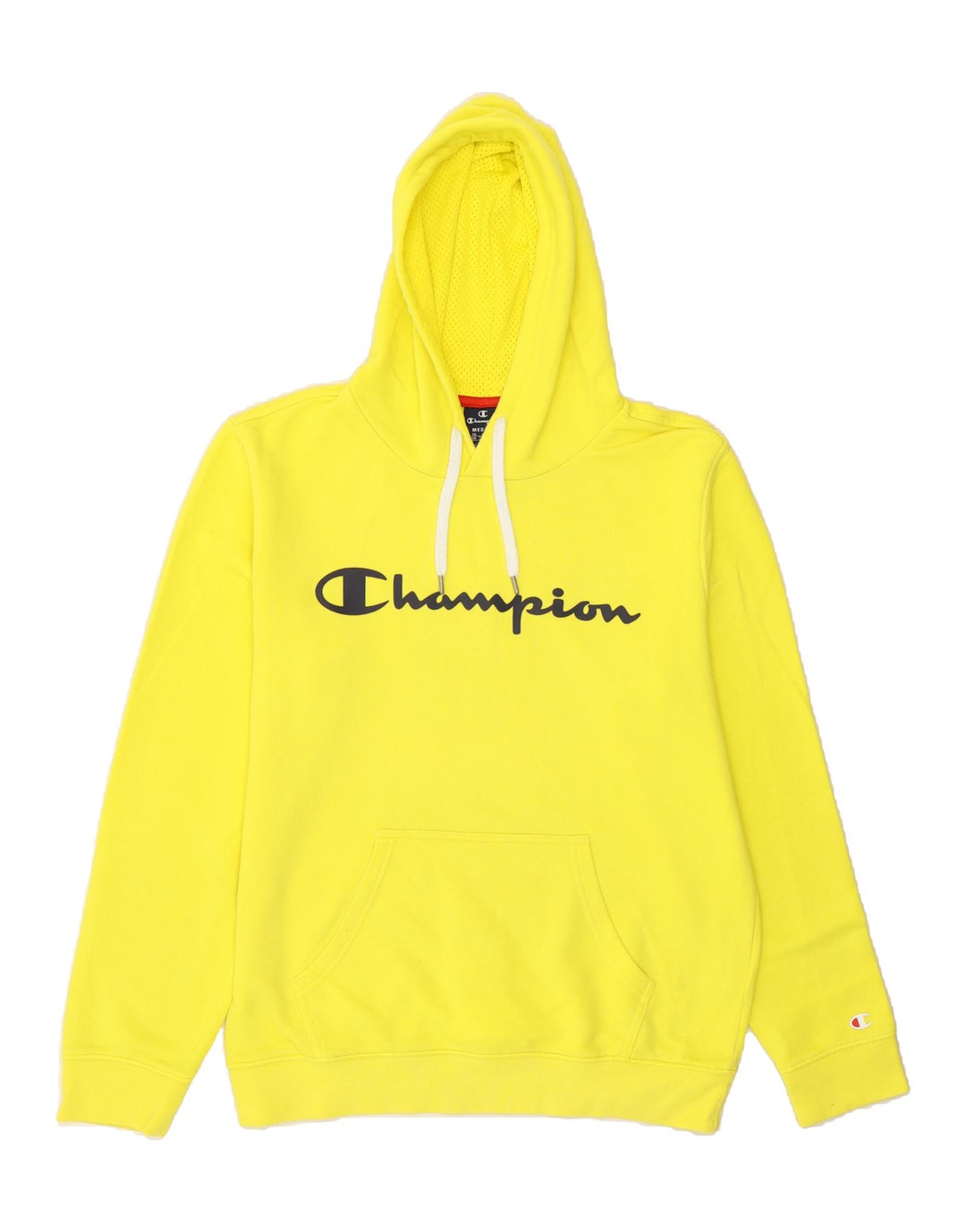 CHAMPION Mens Graphic Hoodie Jumper Medium Yellow Cotton Vintage Champion and Second-Hand Champion from Messina Hembry 