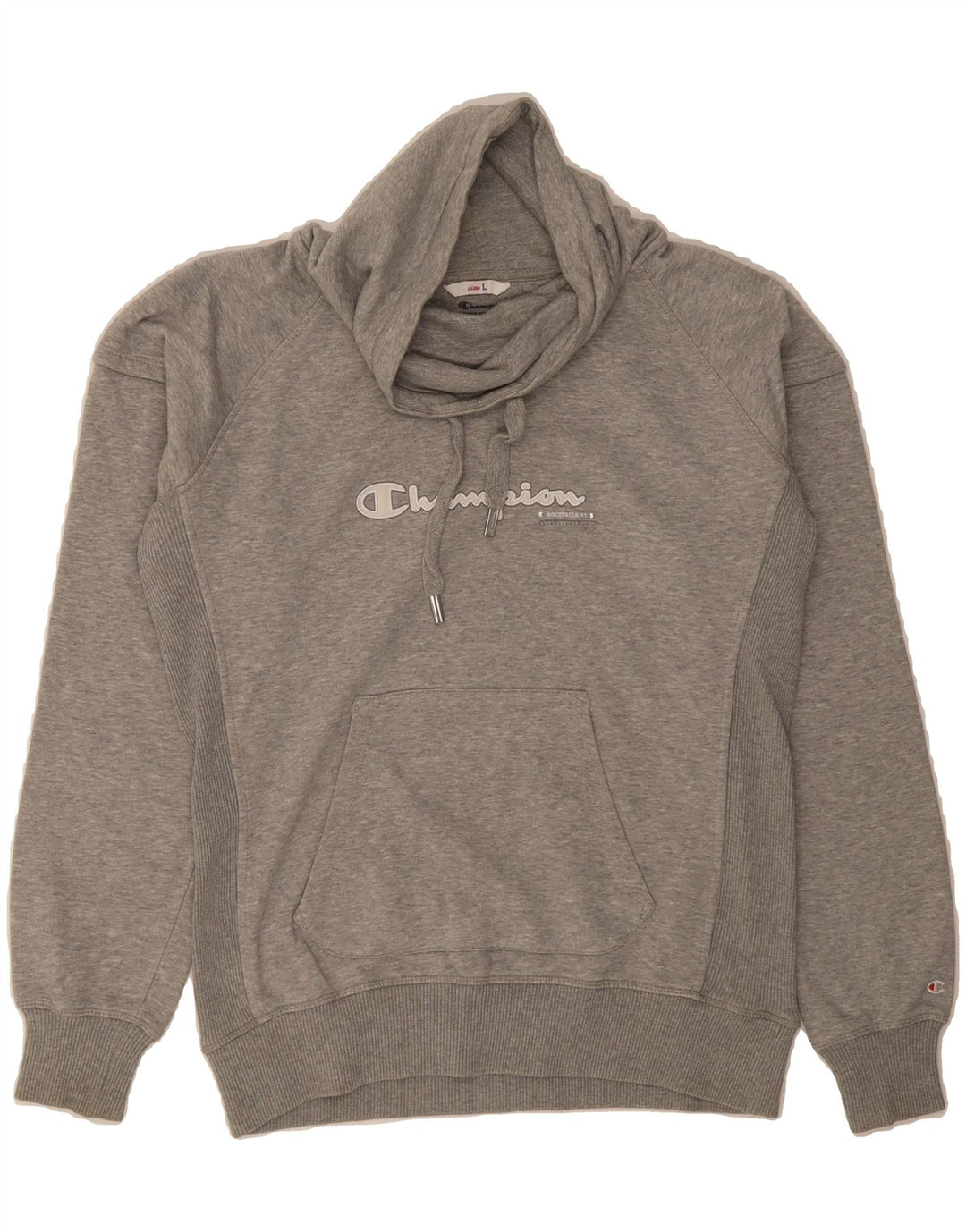 CHAMPION Womens Graphic Roll Neck Sweatshirt Jumper UK 16 Large Grey Vintage Champion and Second-Hand Champion from Messina Hembry 
