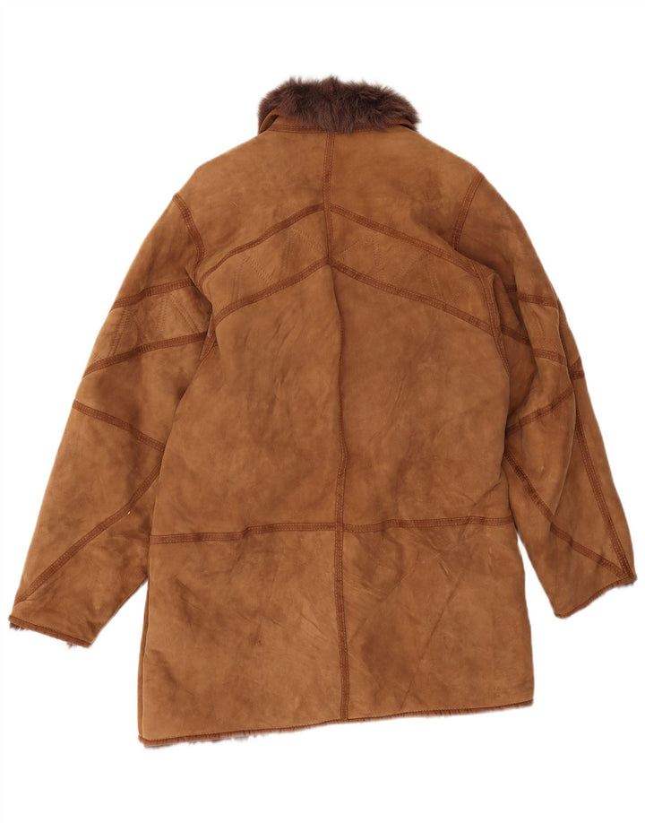 Vintage damski oversize'owy płaszcz z owczej skóry IT 44 średni beż