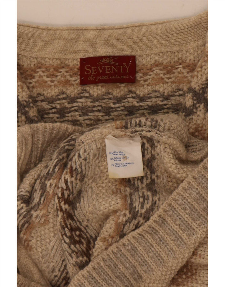 Sweter męski bez rękawów Seventy, duży, beżowy, geometryczny, wełniany