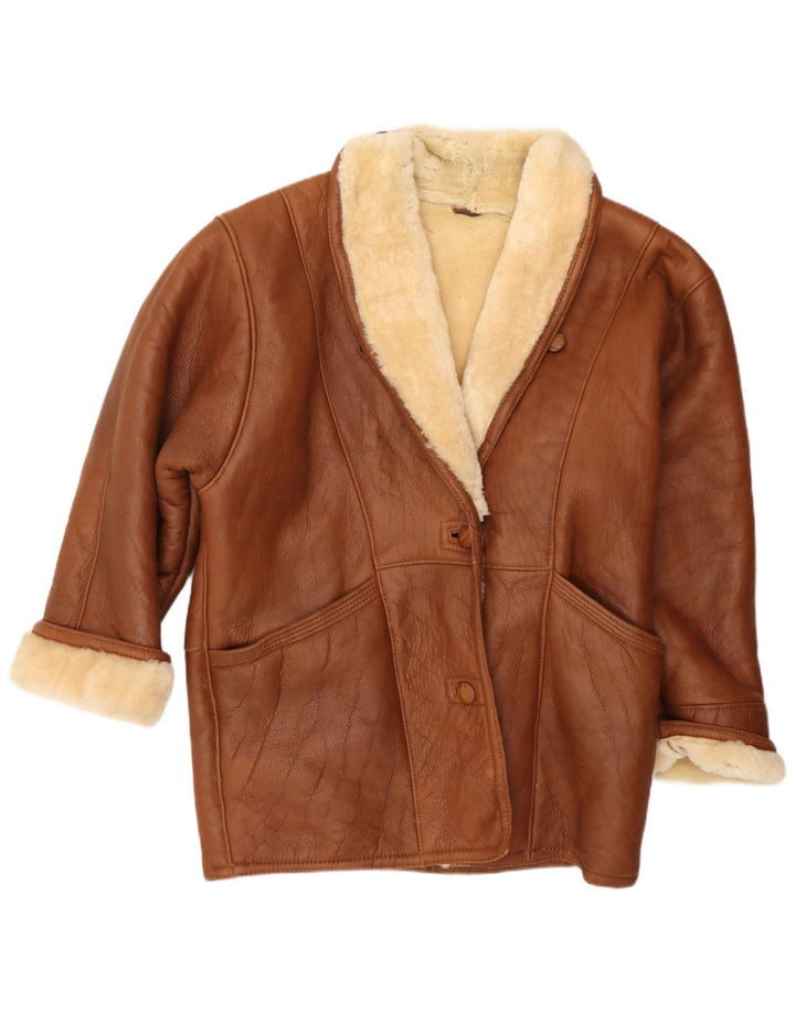 Vintage damska, oversize'owa kurtka shearling US 8, średnia brązowa skóra
