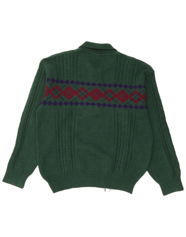 Męski sweter KAPPA z kołnierzem polo Średniozielony, geometryczny wełniany