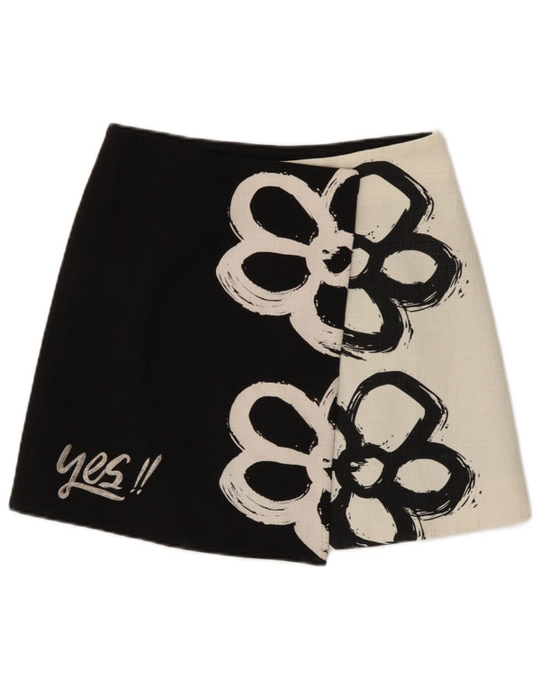 Desigual Womens Wrap Mini Skirt EU 38 Medium W28 Black Floral Modern