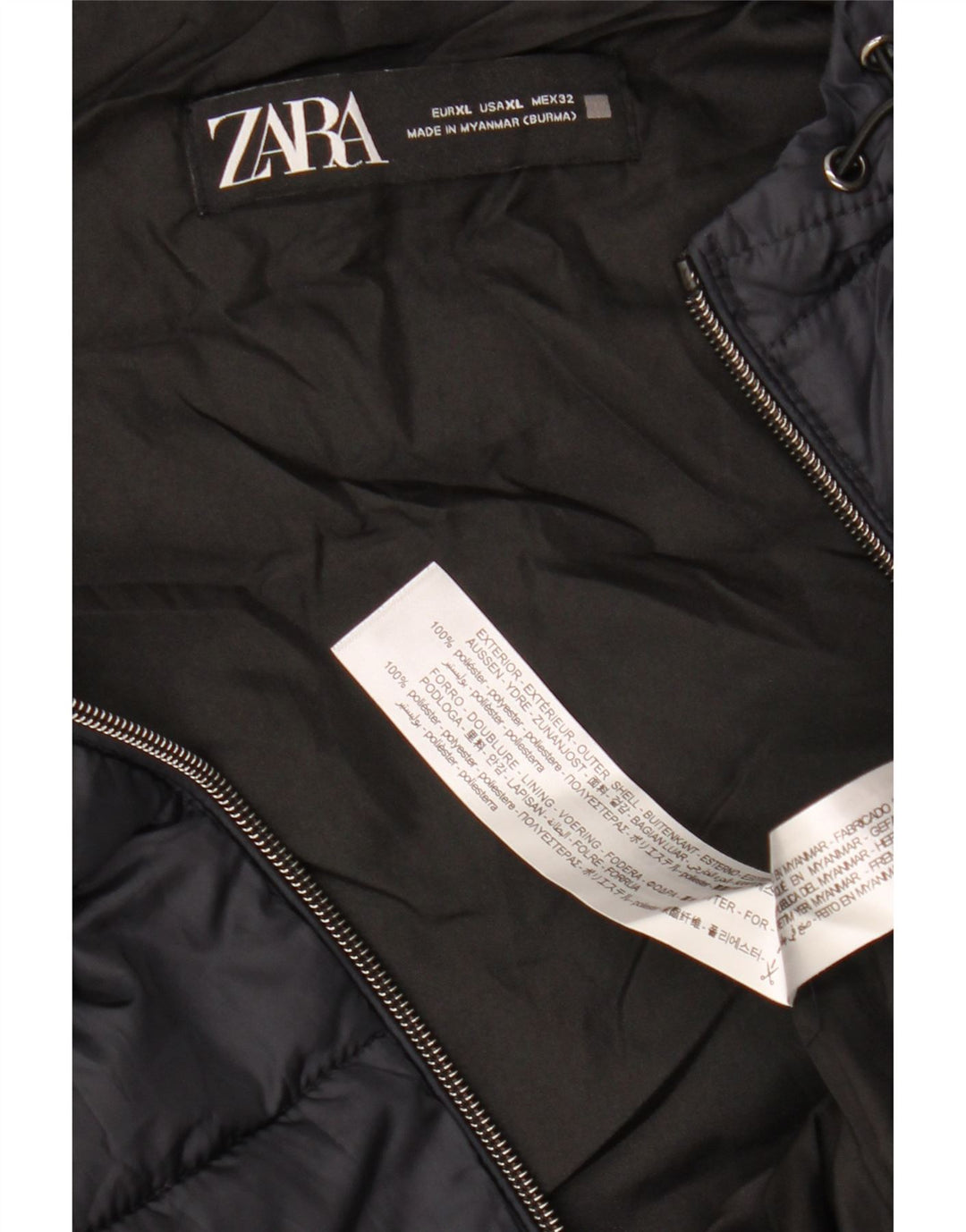 Damska wyściełana kamizelka z kapturem ZARA UK 18 XL, granatowa, poliester