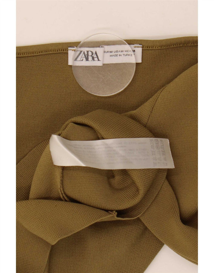 Damski krótki top Zara z długim rękawem, UK 12, średni khaki, poliester
