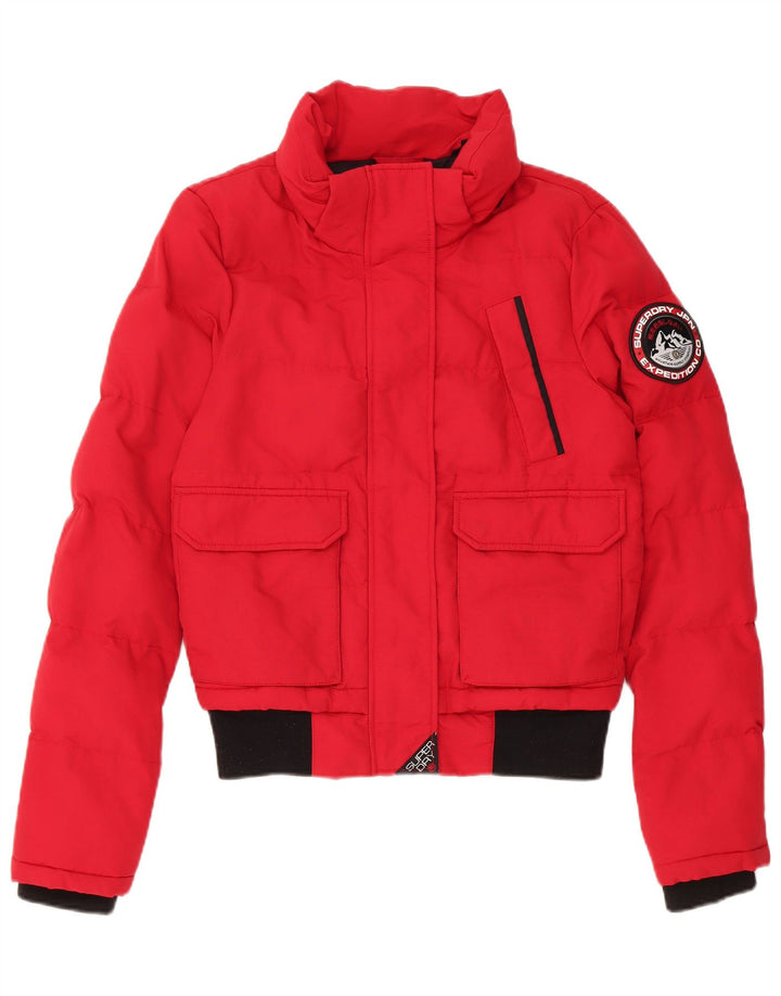 Damska kurtka oversize Superdry z wyściełaną wkładką UK 8, mała, czerwona, nylonowa w bloki kolorów