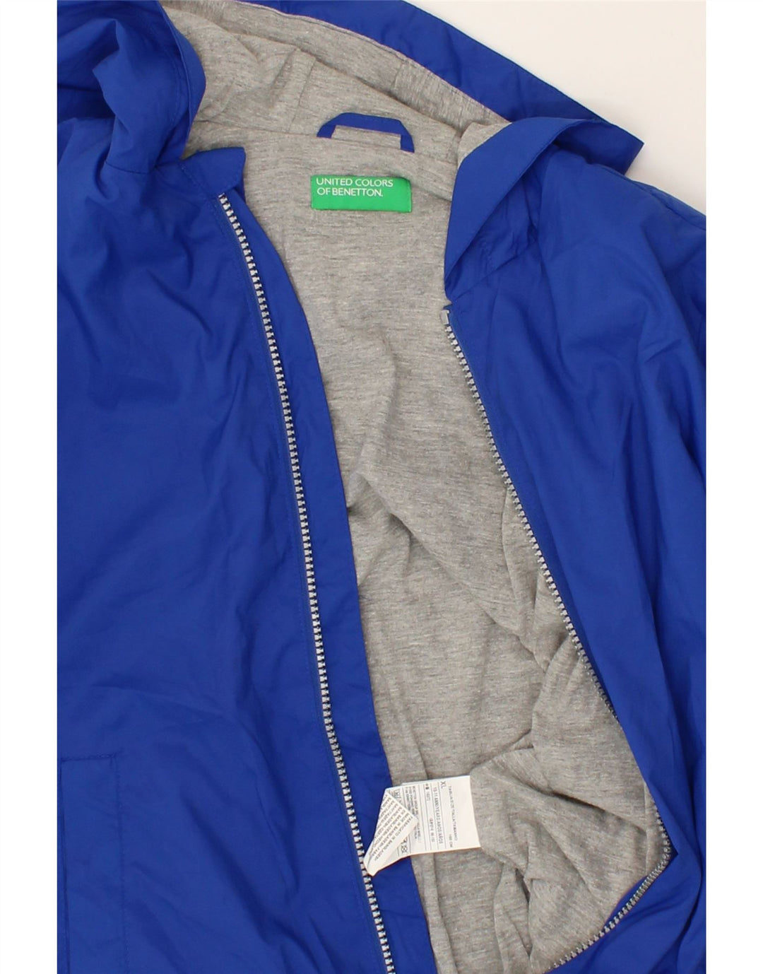 BENETTON Boys Graphic Hooded Rain Jacket 10-11 Years XL Blue Polyester Vintage Benetton and Second-Hand Benetton from Messina Hembry 