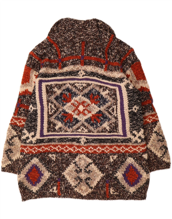 Vintage męski sweter polo, duży, wielobarwny, geometryczny