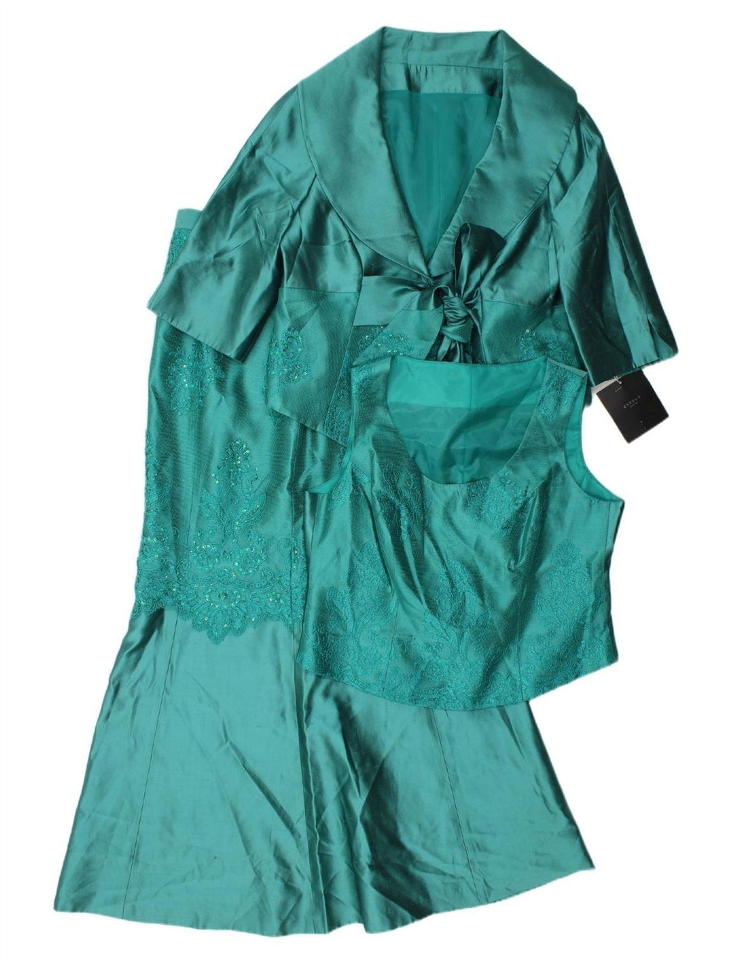 VINTAGE Womens Front Tie 3 Piece Set IT 44 Medium W32  Green Silk