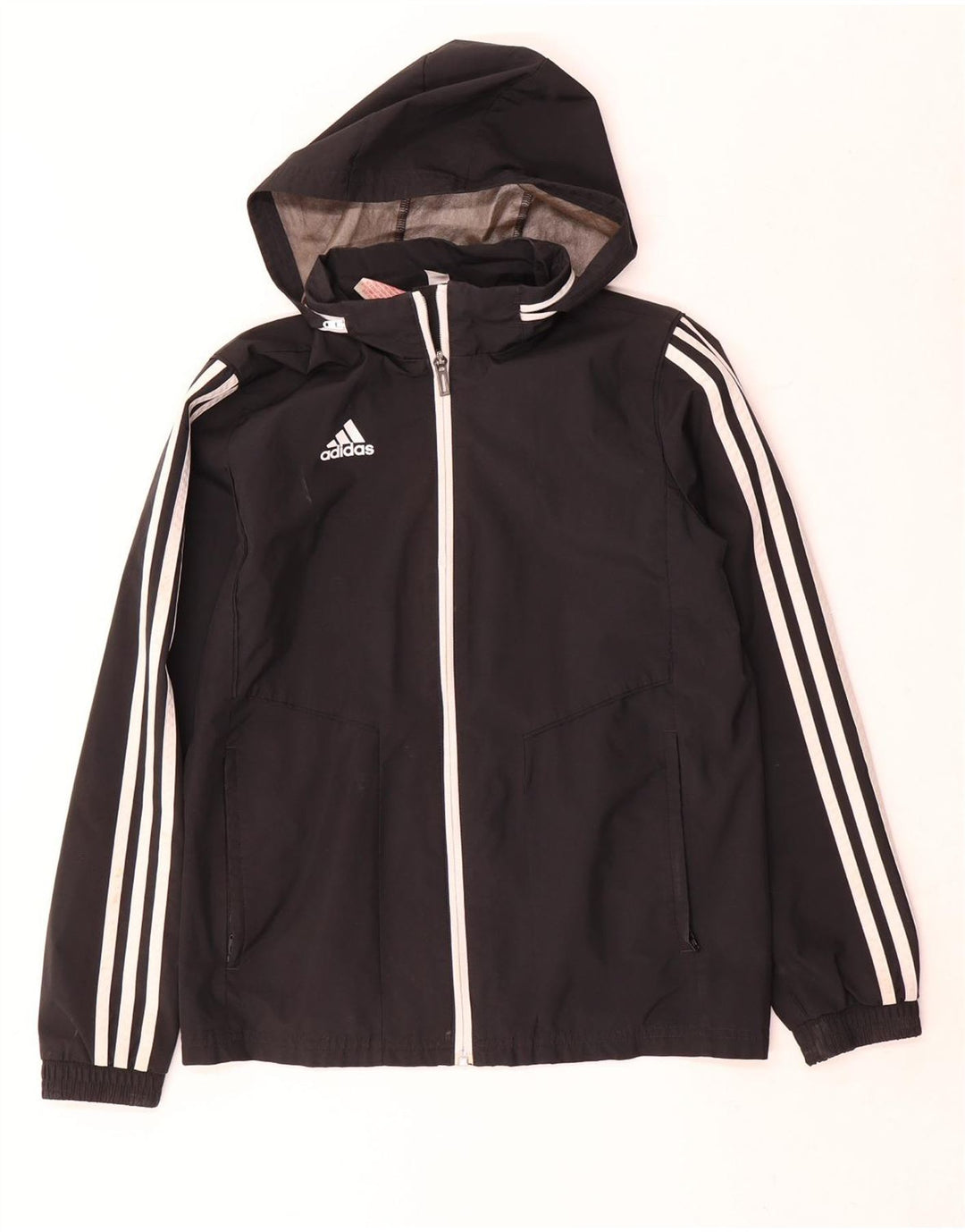 Chłopięca kurtka przeciwdeszczowa Adidas z kapturem, 11-12 lat, czarna, poliestrowa