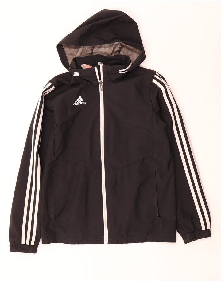 Chłopięca kurtka przeciwdeszczowa Adidas z kapturem, 11-12 lat, czarna, poliestrowa
