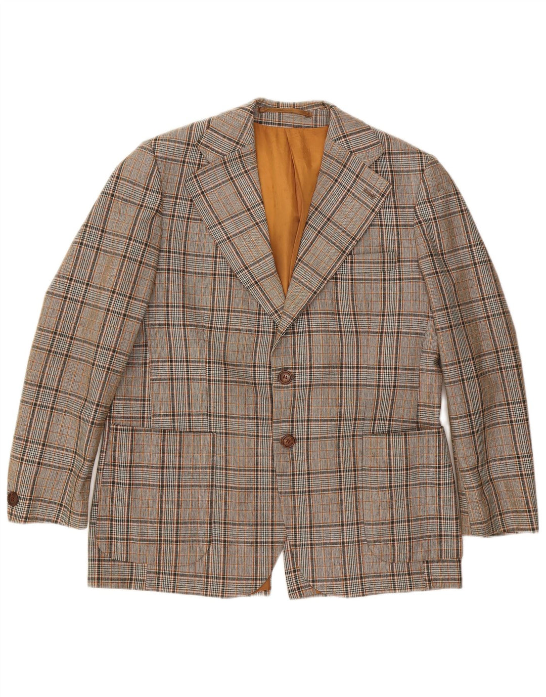 Męska marynarka zapinana na 2 guziki w stylu vintage, UK 40, duża, szara, poliestrowa kratka