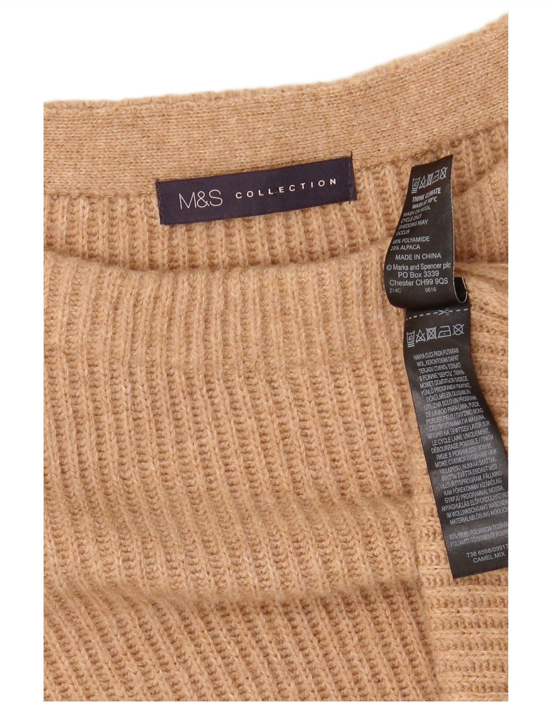 Marks & Spencer Damski sweter z długim rękawem i dekoltem w łódkę UK 20 2XL Beżowy