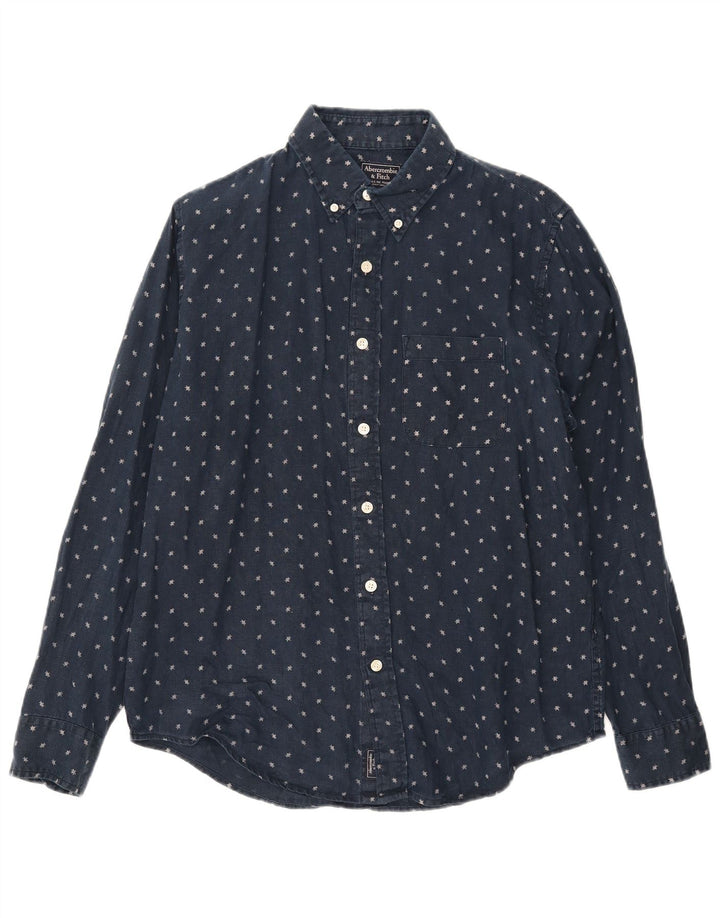 ABERCROMBIE & FITCH Mens Shirt Medium Navy Blue Spotted Linen