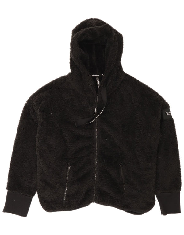 Damska kurtka polarowa Calvin Klein z kapturem, oversize UK 18 XL, czarna, poliester