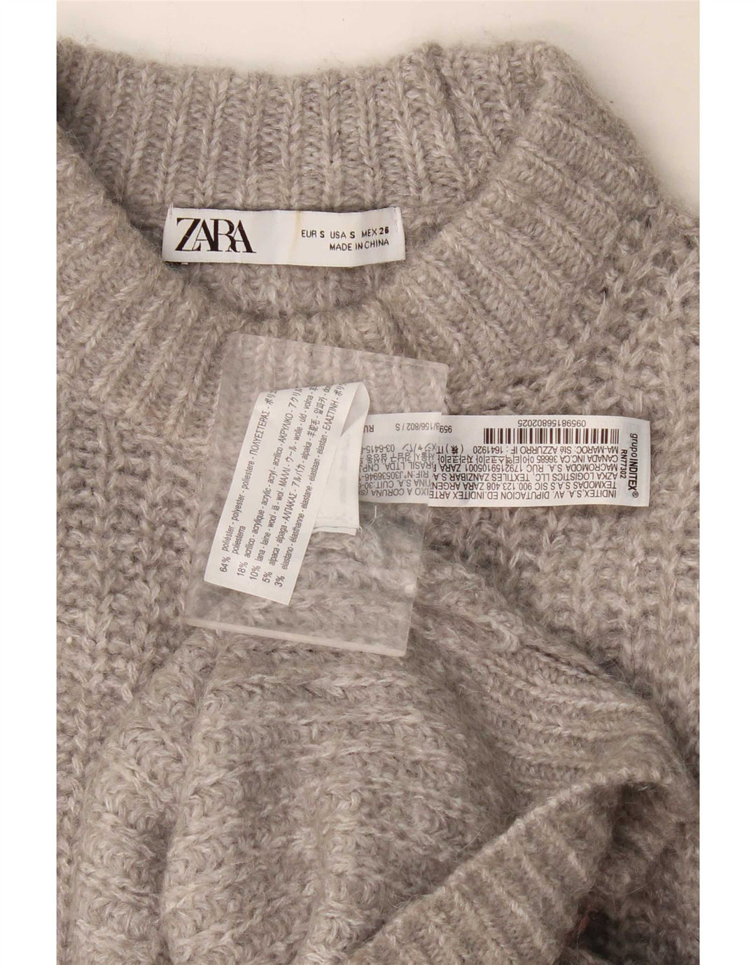 Damski sweter oversize z golfem Zara UK 10, mały, szary poliester