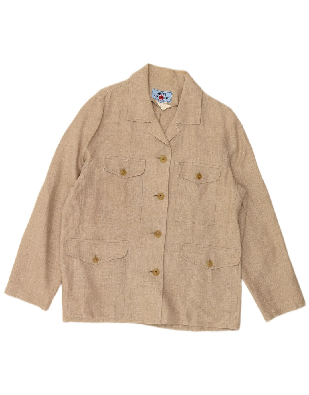 Damska marynarka zapinana na 4 guziki LES COPAINS IT 46, duża, beżowa, lniana