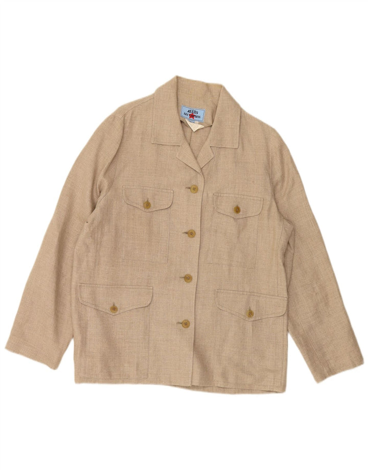 Damska marynarka zapinana na 4 guziki LES COPAINS IT 46, duża, beżowa, lniana