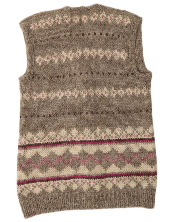 Sweter damski w stylu vintage o długim kroju, UK 16, duży, beżowy, Fair Isle