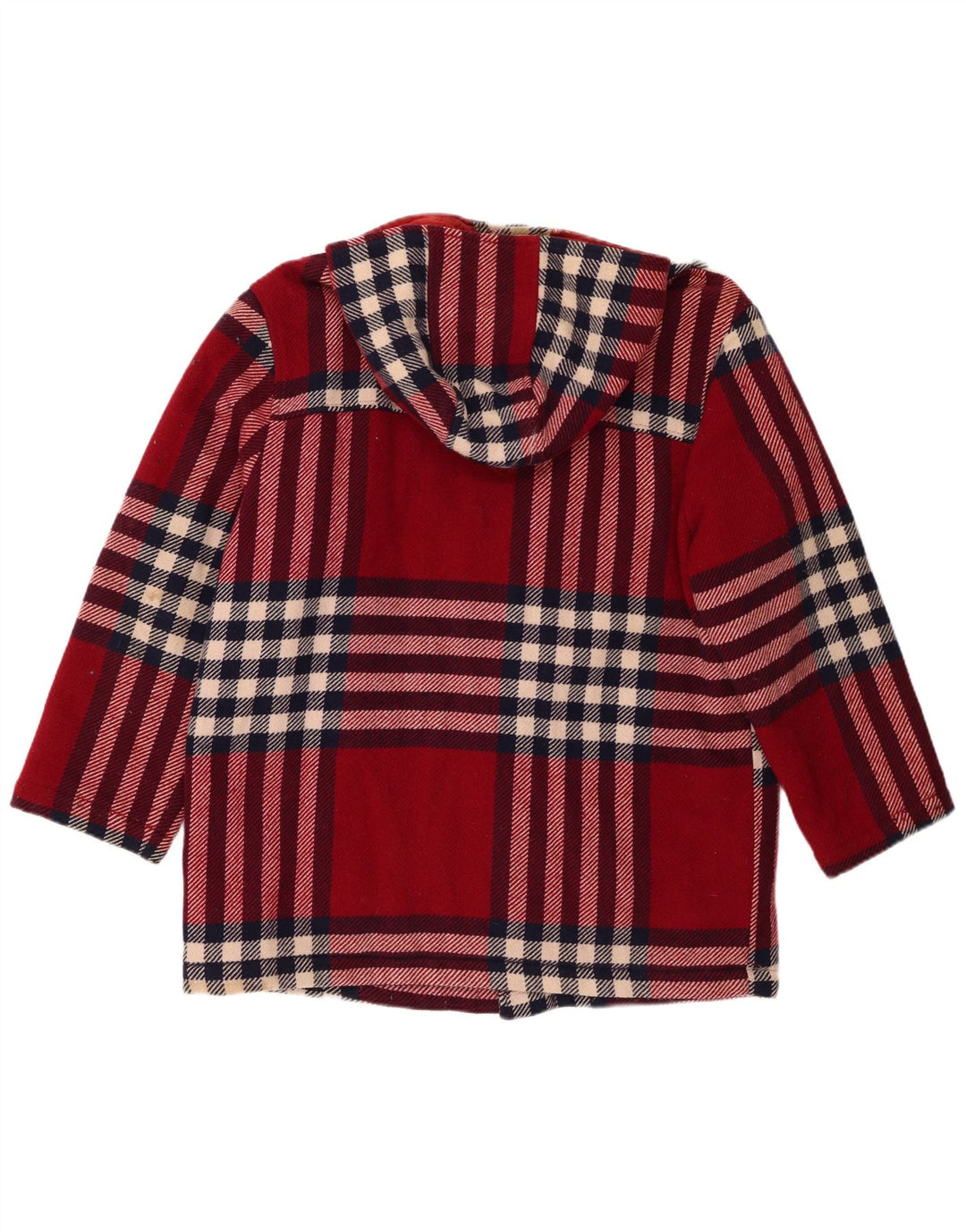 BENETTON Damski płaszcz z kapturem UK 18 XL, wełniany w czerwoną kratę