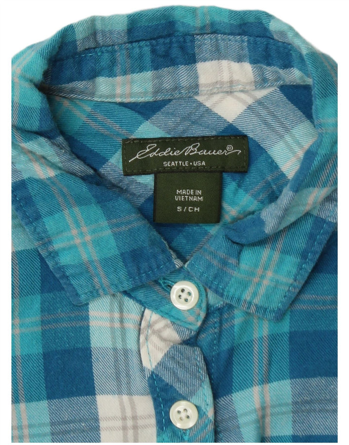 EDDIE BAUER Damska koszula flanelowa UK 10, mała, niebieska krata, bawełniana