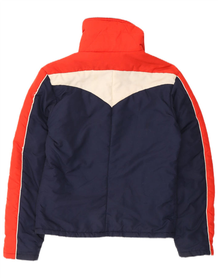 Ocieplana kurtka damska Vintage UK 14, duża, granatowa, z blokami kolorów