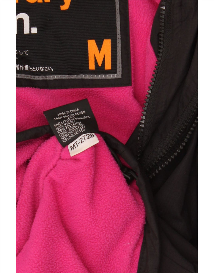 Damska kurtka wiatrówka z kapturem Superdry UK 14, średni czarny nylon