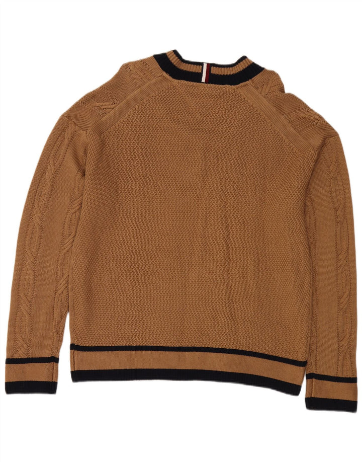 Męski sweter Tommy Hilfiger z dekoltem w kształcie litery V, kolor średniobrązowy