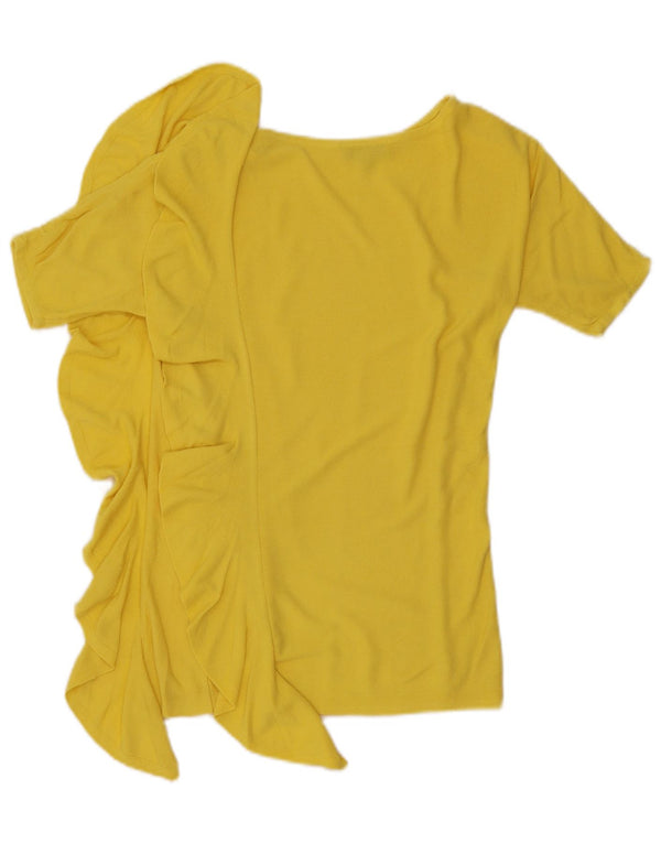 Damska bluzka z falbaną z przodu Laura Ashley Top UK 10 Small Yellow Rayon
