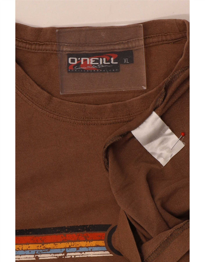 Męski T-shirt z grafiką O'Neill, top XL, brązowa bawełna