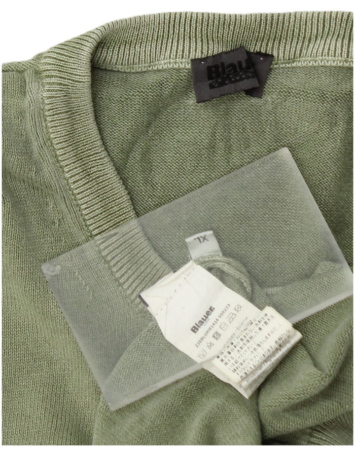 Męski sweter z okrągłym dekoltem Blauer XL, zielona bawełna