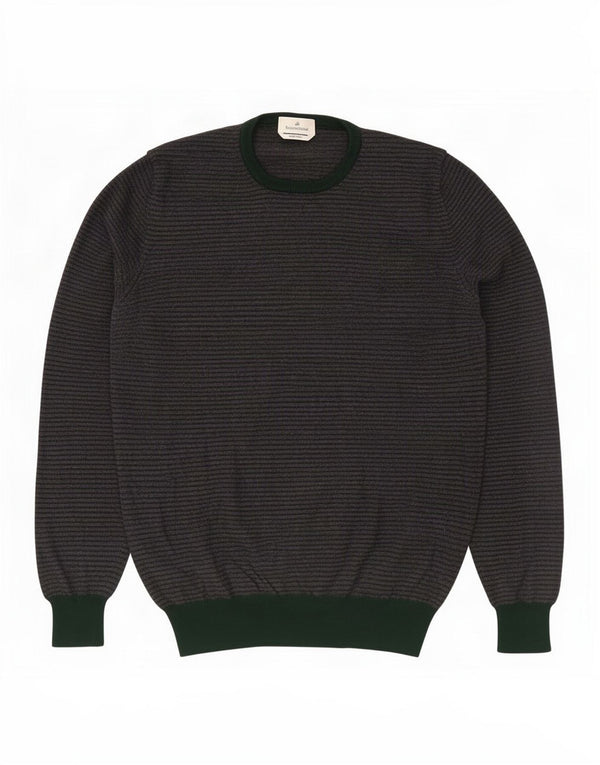 Męski sweter Brooksfield z okrągłym dekoltem IT 54 XL, szara wełna w prążki