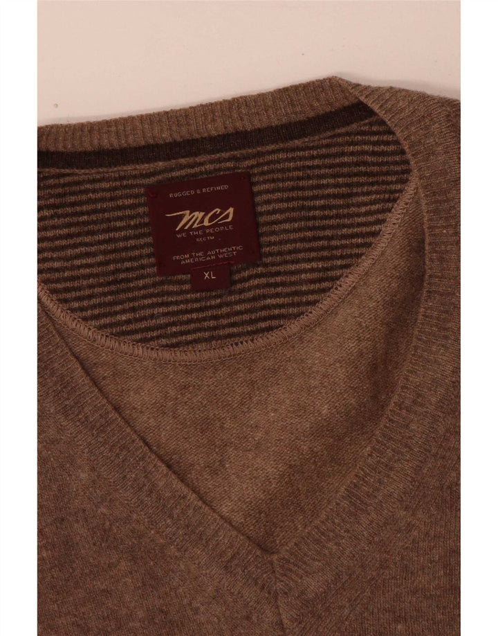 Marlboro Classics Męski sweter z dekoltem w kształcie litery V, XL, brązowy