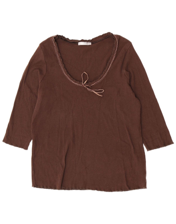 Marks & Spencer Damski top 3/4 z rękawem UK 16, duży, brązowy, bawełniany