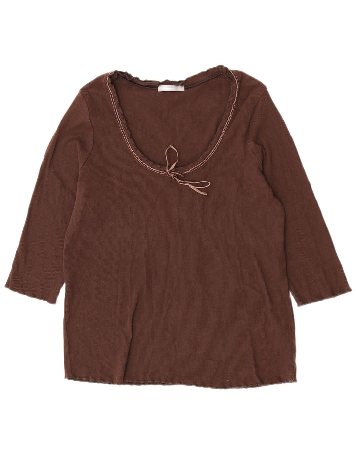 Marks & Spencer Damski top 3/4 z rękawem UK 16, duży, brązowy, bawełniany