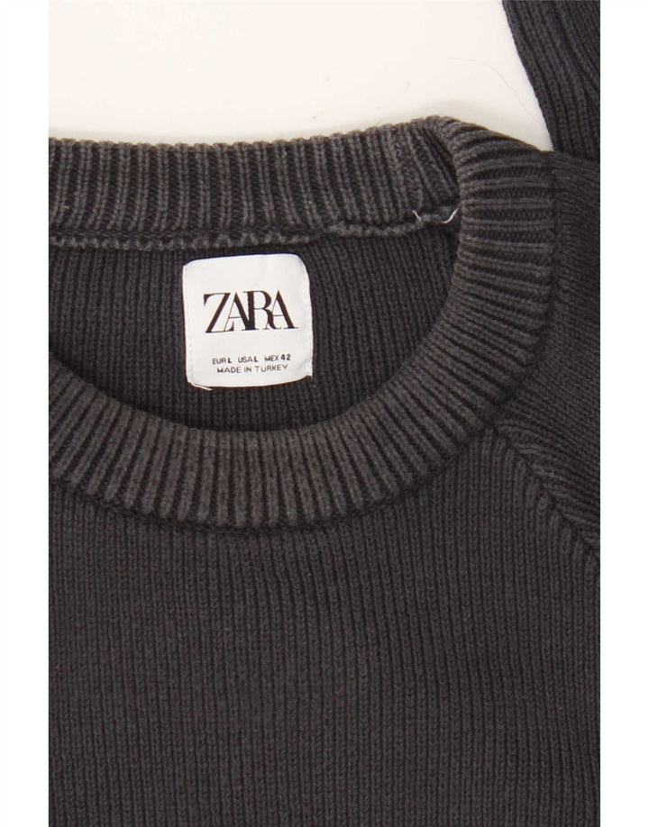 Męski sweter Zara z okrągłym dekoltem, duży, granatowy