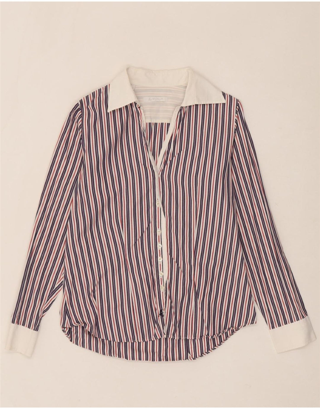 SIVIGLIA Womens Shirt IT 46 Large Navy Blue Striped Cotton Vintage SIVIGLIA and Second-Hand SIVIGLIA from Messina Hembry 