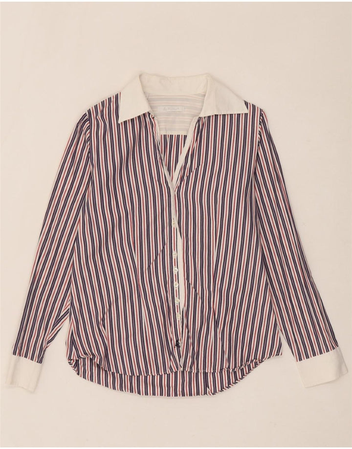 SIVIGLIA Womens Shirt IT 46 Large Navy Blue Striped Cotton Vintage SIVIGLIA and Second-Hand SIVIGLIA from Messina Hembry 