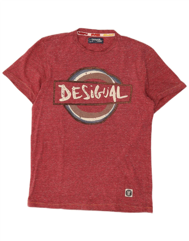 Męski T-shirt Desigual z grafiką, mały, bordowy nakrapiany