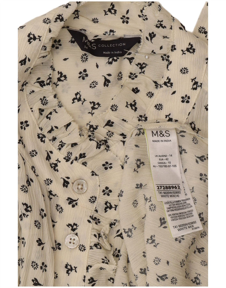Damska bluzka koszulowa oversize Marks & Spencer UK 14, duża w kolorze złamanej bieli, w kwiaty