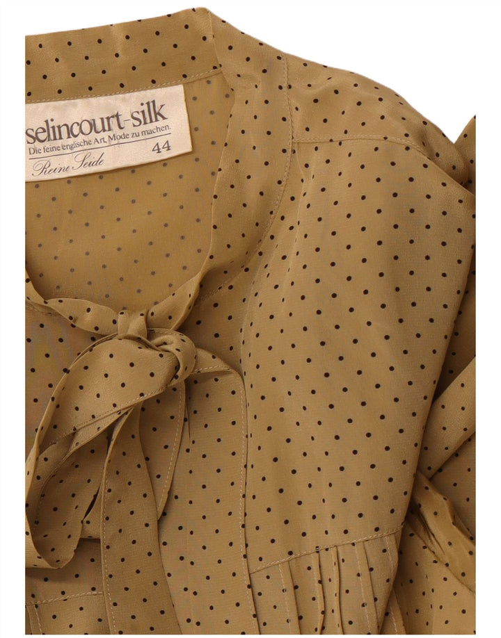 VINTAGE Damska sukienka maxi z długim rękawem, wiązana z przodu, EU 44 XL, brązowa w cętki